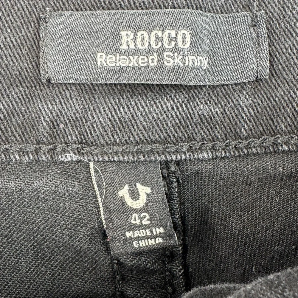 True Religion Rocco Jeans Mens 42x33 Black Relaxed Skinny Denim Casual Stretch